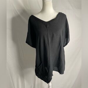 Abaca Womens Short Sleeve Top Black No Sz Tag See Pics Bohemian 3812